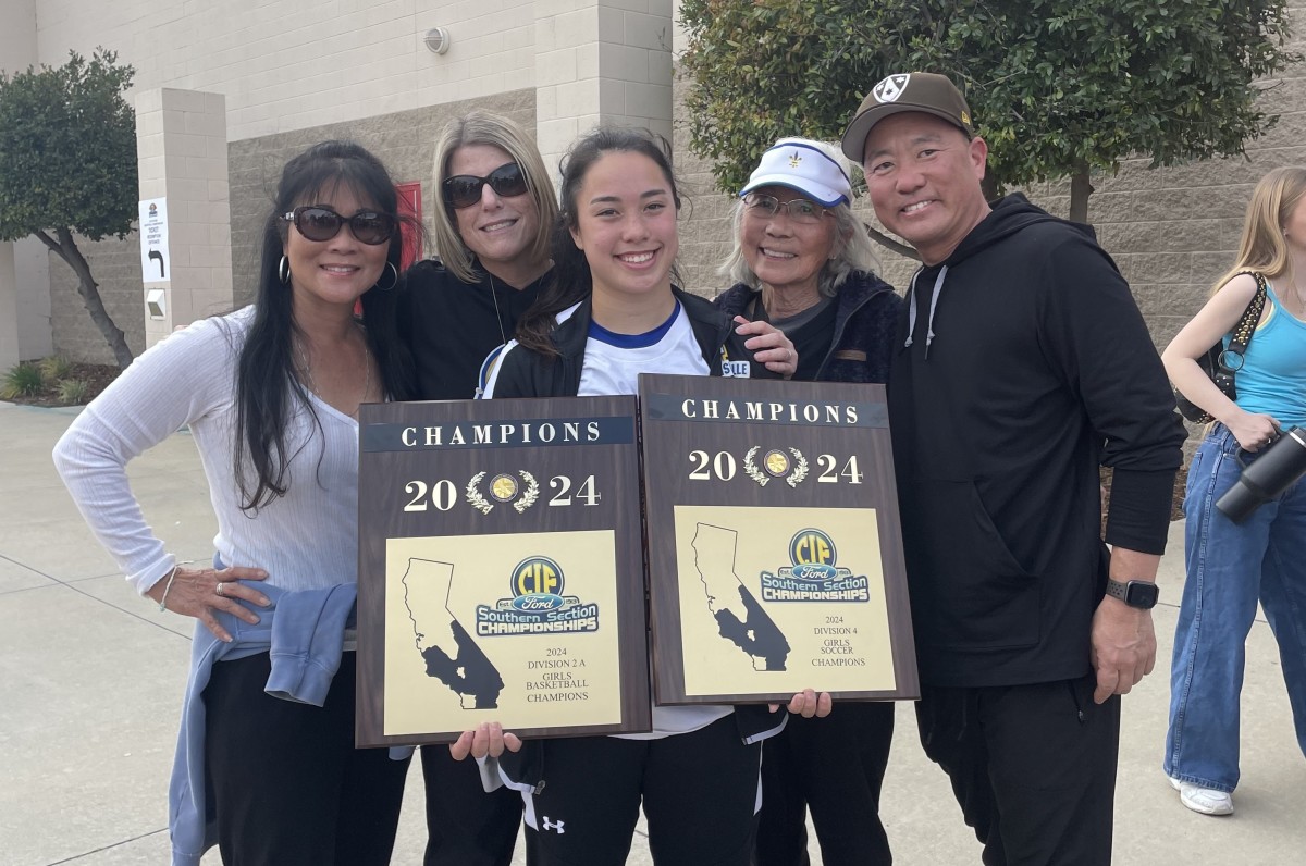 Louisville High senior Miye Kodama won a CIF Southern Section Division 4 soccer title on Friday and a Division 2A basketball title Saturday.